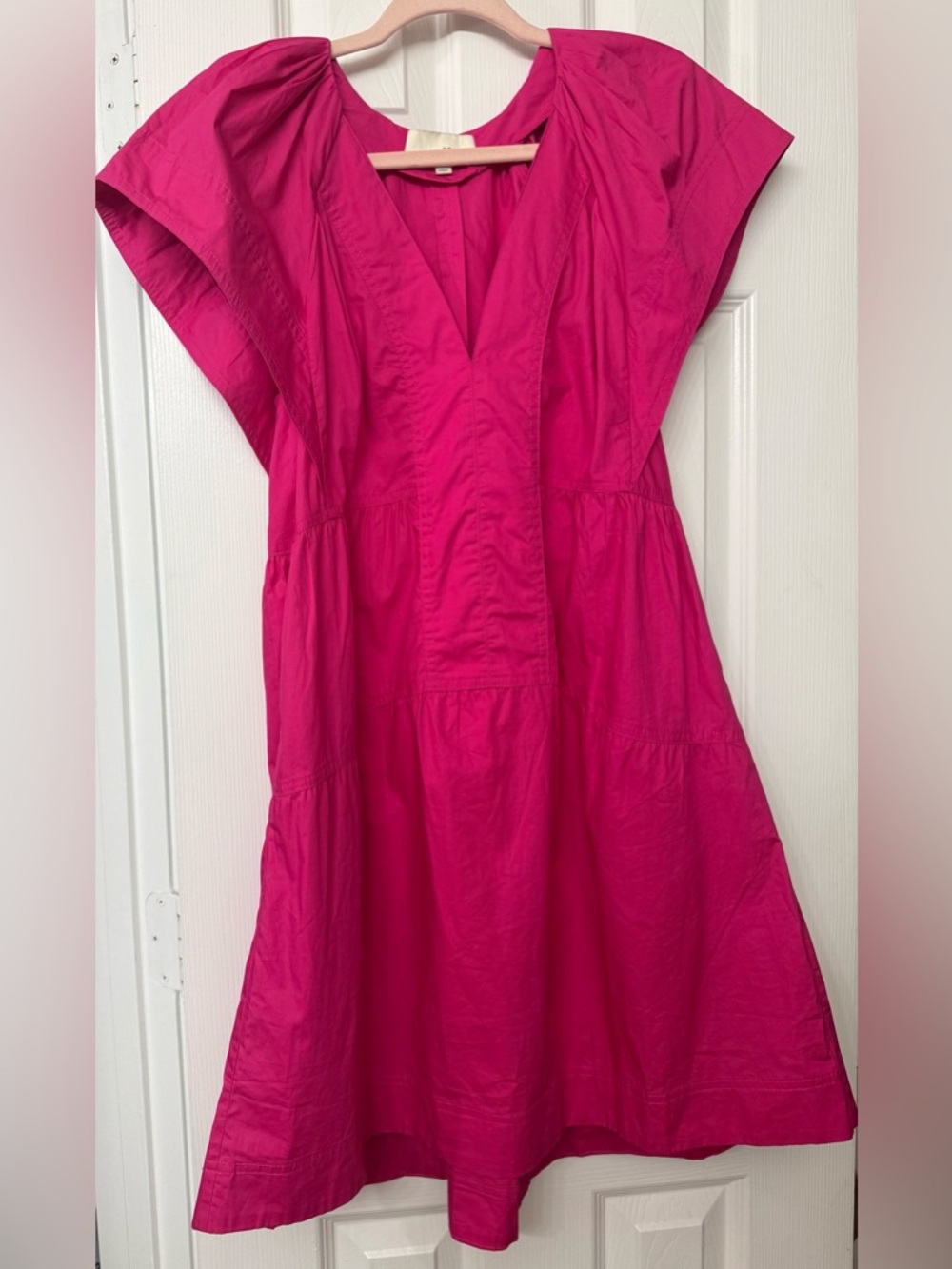 Pinch Vibrant Fuchsia V-Neck Tiered 100% Cotton Dress. Size Medium.